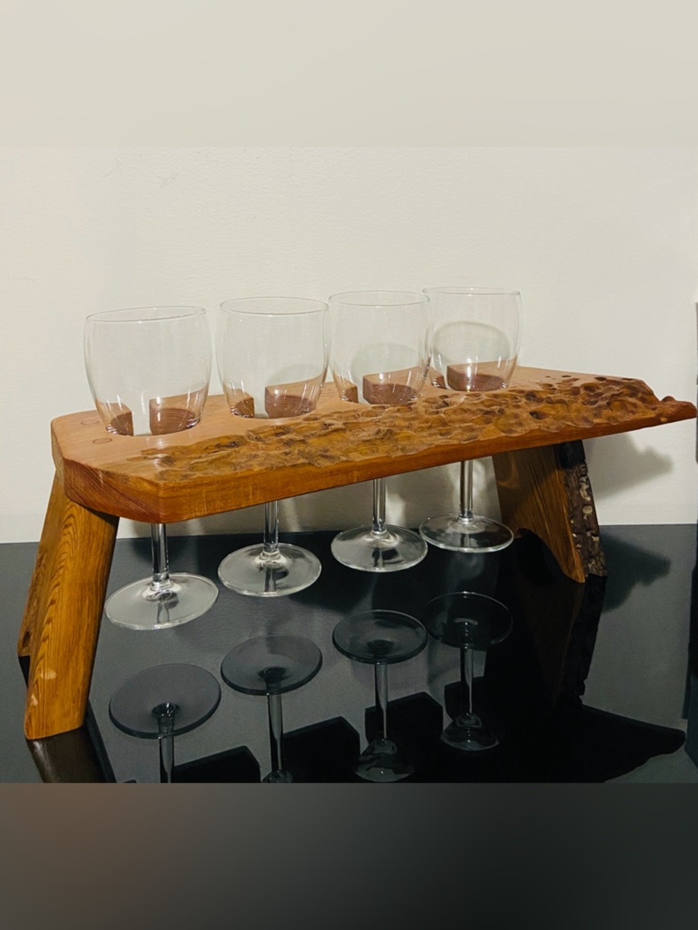 Handcrafted Natural Wood Wine Glass flight/rack - Picture 2 of 4